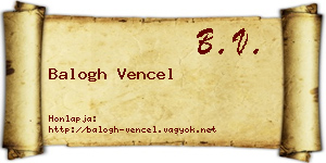 Balogh Vencel névjegykártya